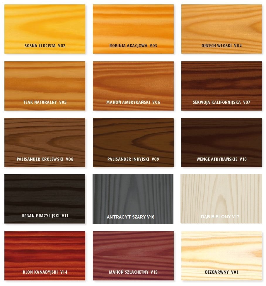 Paleta kolorów impregnatu Vidaron do drewna