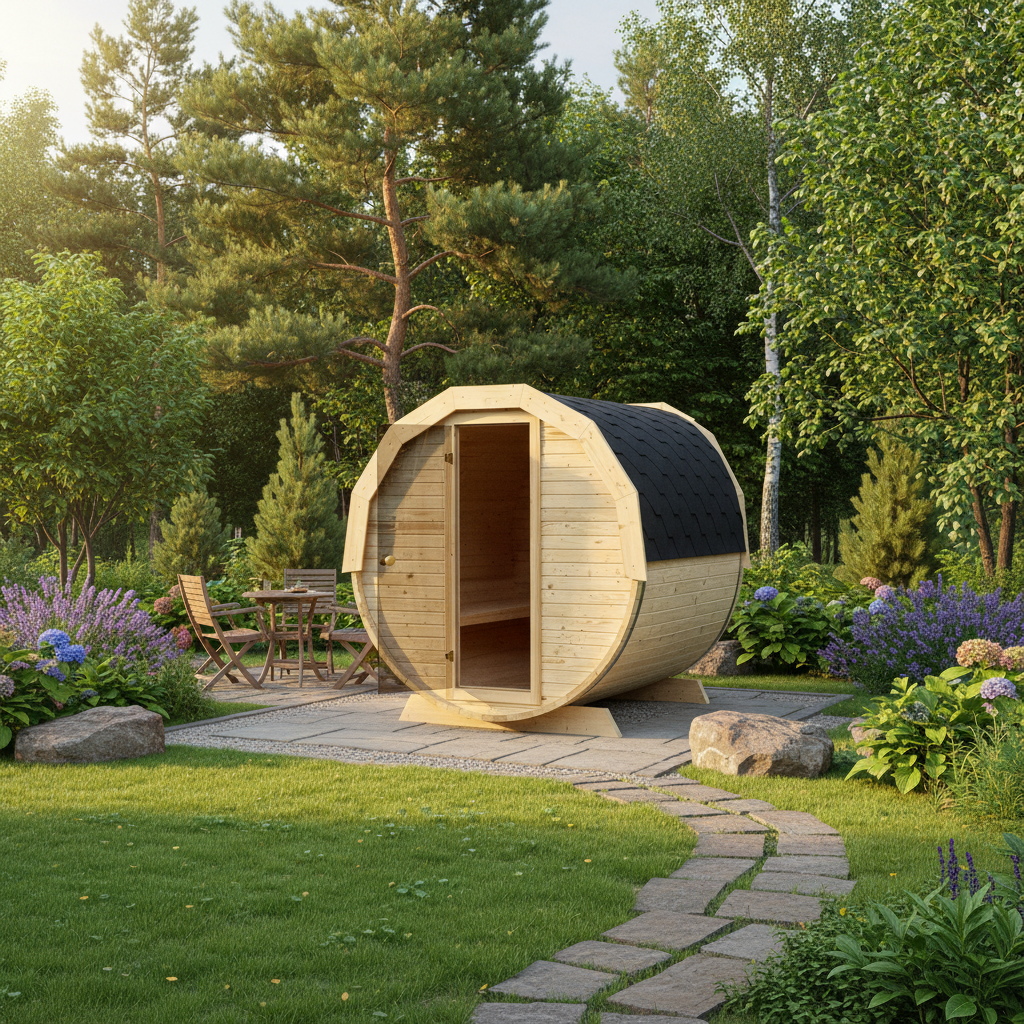 mała sauna w ogrodzie